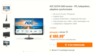 AOC V4 Q32V4 - QHD IPS Monitor - 32 Inch voor €180,99 bij NBB