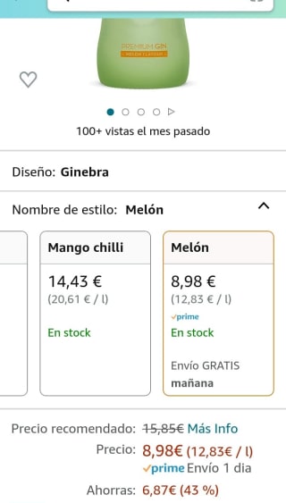 Ginebra premium Ampersand Ginebra sabor Melón 37.5º 70 cl por 8,98€.