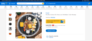 Parrilla a carbon Prochef sin humo con ventilador por $49.990