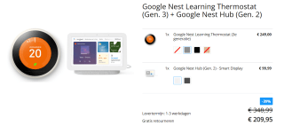 Google Nest Learning Thermostat (Gen. 3) + Google Nest Hub (Gen. 2) voor 209,95 bij tink