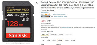SanDisk Extreme Pro SDXC - Geheugenkaart - 128GB voor €23,99 bij Amazon