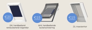 Tot €50 cashback bij aankoop van VELUX handbediende raamdecoratie en buitenwering