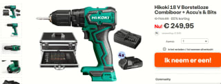 Hikoki 18 V Borstelloze Combiboor + 4 Accu’s & Bits in koffer voor €249,95 bij Ibood