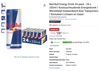 48 blikjes RedBull voor 46,98 euro met de code ( 88 cent per blikje)
