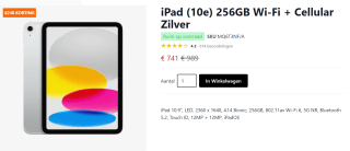 Apple iPad (2022) Wi‑Fi + Cellular 256GB Zilver voor €741 bij Your Mac Store