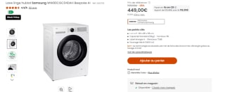 Lave linge hublot SAMSUNG WW80CGC04DAH Bespoke AI à 449€