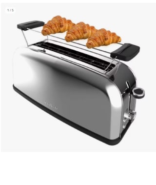 Toastin' time 850 Inox Long Tostador vertical de acero con una ranura larga, 850 W de potencia y soporte para panecillos.por 17.98€