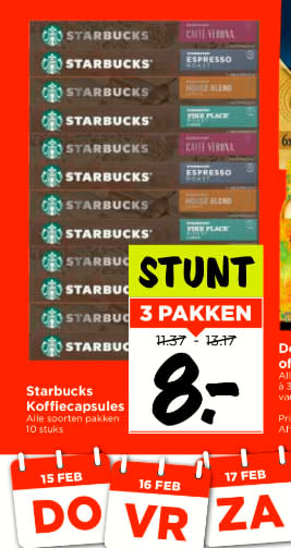 Starbucks Nespresso cups 3 pakken van 10 stuks voor €8 bij de Vomar