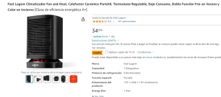 Feel Lagom Climatizador Fan and Heat, Calefactor Cerámico Portátil por 29,75€