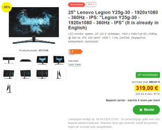 Lenovo Legion Y25g-30 360Hz 25" monitor voor €319 bij Proshop