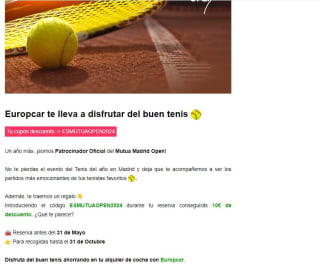 10€ de descuento para tu reserva Oficial del Mutua Madrid Open en Europcar