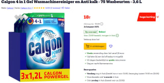75 wasbeurten Calgon 4 in 1 Power Gel voor €18 bij Bol