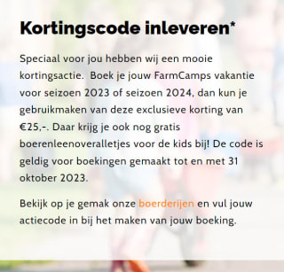 Farmcamps kortingscode voor €25 korting op je boeking bij Farmcamps
