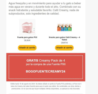 Regalo Pack de 4 tubos de Creamy por compra de Fuente PIXI en Catit