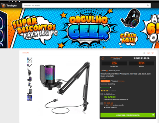 Microfone Gamer da Fifine, modelo Ampligame A6T com RGB - R$ 179