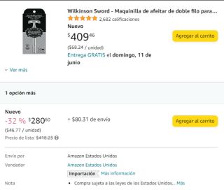 Maquina de Afeitar Wilkinson Sword por $281 en Amazon