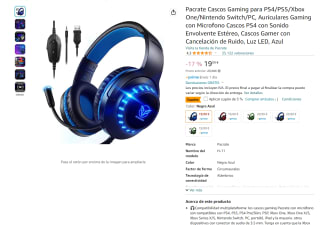 Recopilación Cascos Gaming para PS4/PS5/Xbox One/Nintendo Switch/PC marca Pacrate por 18,99€