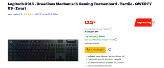 LOGITECH G G915 Wireless RGB Gaming Keyboard voor €122,90 bij Bol