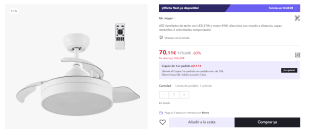 Ventilador de techo con LED 27W y motor 49W, silencioso con mando a distancia, aspas retráctiles, 6 velocidades, temporizador por 70.11€ (Cuenta Nueva 58.11€)