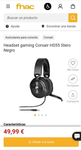 Headset Gaming Corsair por 49,99€.