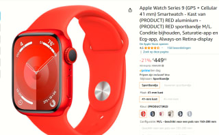 Apple Watch Series 9 (GPS + Cellular 41 mm) rood voor €449 bij Amazon