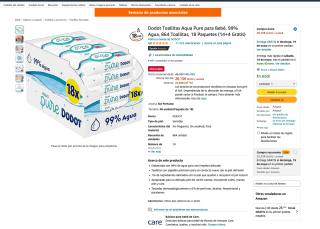 Toallitas Dodot Aqua Pure para Bebé 99% Agua 864 Toallitas 18 Paquetes por 22,20€