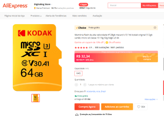 MicroSD da Kodak de 64GB - R$ 32,34