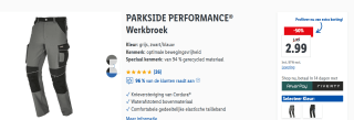 Parkside performance werkbroek grijs, zwart/blauw voor €2,99 in de Lidl webshop