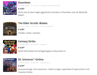 Diverse gratis games voor de Nintendo Switch