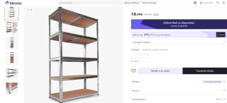 Estanteria Metalica Galvanizada 875kg con 5 Baldas 180 x 90 x 40cm por 14,24€