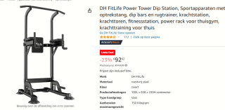 DH FitLife Power Tower Dip Station met optrekstang voor €92,62 bij Amazon