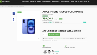 APPLE IPHONE 16 128GB ULTRAMARINE por solo 759€