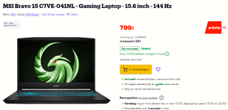 MSI Bravo 15 C7VE-041NL - Gaming Laptop - 15.6 inch voor €799 bij Bol.com