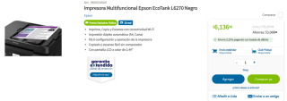 Impresora Multifuncional Epson L6270 por $6,137 en Amazon