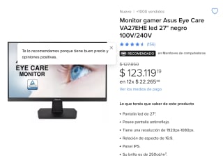Monitor gamer Asus Eye Care VA27EHE led 27
