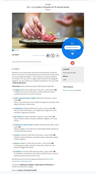 2×1 La Vuelta a España en 8 Restaurantes con TheFork.