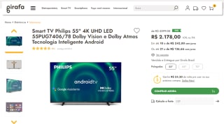 Smart TV da Philips de 55 polegadas em 4K UHD - R$ 2.178