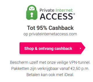 95% cashback op Private Internet Access via CashbackXL