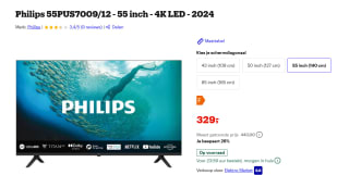 Philips 555PUS7009/12 55 Inch 4K TVSmart (2024) voor €329 bij Bol