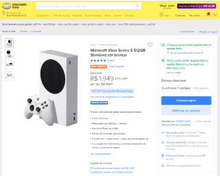 Console da Microsoft, modelo Xbox Series S de 512GB - R$ 1.949