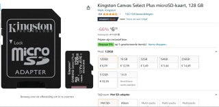Kingston microSDXC 128GB Canvas Select Plus, SD adapter voor €6,09 bij Amazon