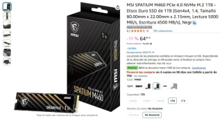 Disco Duro M.2 MSI SPATIUM M460 1TB PCIe 4.0 NVMe SSD ppor 59,99€