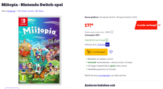 Nintendo Switch game Miitopia voor €17,99 bij Bol