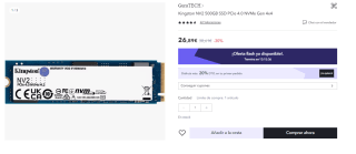 Disco Duro Kingston NV2 500GB SSD PCIe 4.0 NVMe Gen 4x4 por 21.51€