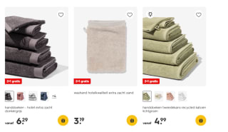 2+1 gratis op hotel- en tweedekans badtextiel bij de Hema