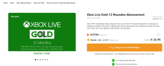 12 Maanden Abonnement Xbox Live Gold voor €32,95 bij Livekaarten