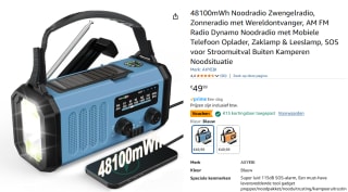 48100mWh Noodradio Zwengelradio, Zonneradio met Wereldontvanger voor €34,99 bij Amazon