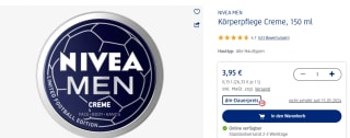 Nivea Men Crème 150ml voor €3,95 bij de DM in Duitsland