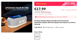 Draadloze oplader + digitale klok voor iPhone en Samsung voor €18 bij Aliexpress