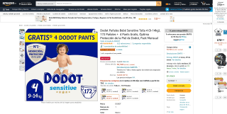 176 Pañales Dodot Bebé Sensitive por 49,63€